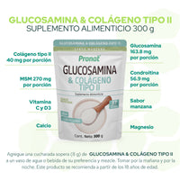 Glucosamina & Colágeno Tipo II polvo 300g Sabor Manzana verde