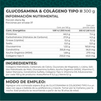 Glucosamina & Colágeno Tipo II polvo 300g Sabor Manzana verde