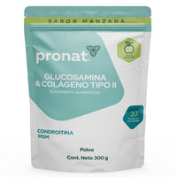 Glucosamina & Colágeno Tipo II polvo 300g Sabor Manzana verde