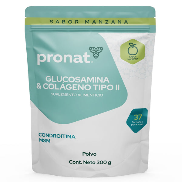Glucosamina & Colágeno Tipo II polvo 300g Sabor Manzana verde