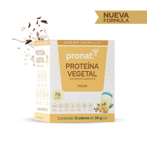 Proteína Vegetal Sabor Vainilla, Caja con 12 sobres de 30 gramos