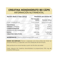 80 Cápsulas de Creatina Monohidrato 100% Pura 20 porciones
