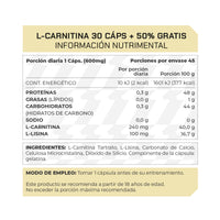 Pre Workout L-Carnitina 30+15 Cápsulas Extra. 45 porciones